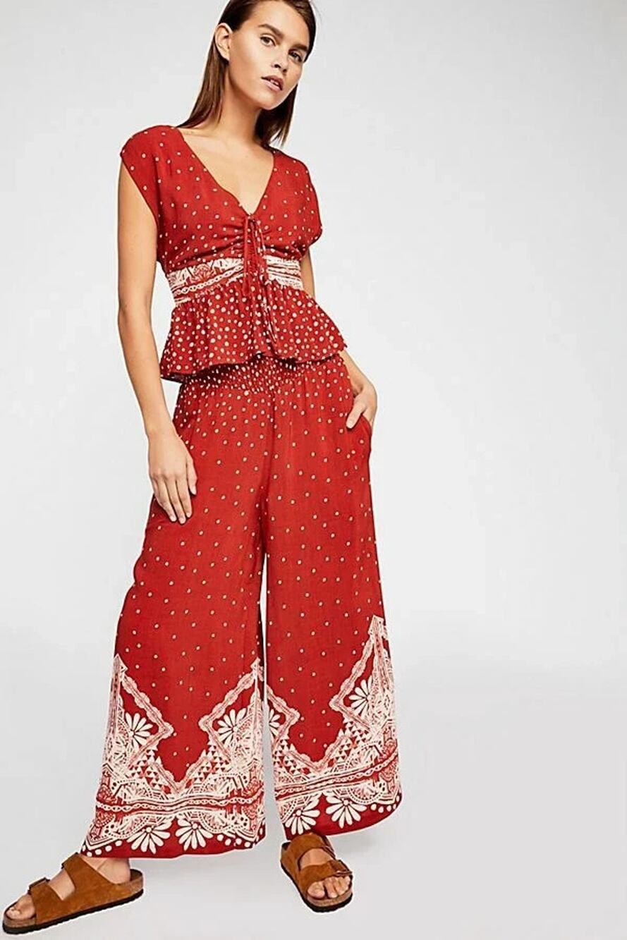 FREE PEOPLE BABYLON RIVER Y2K set WIDE LEG PANTS 2PC SET SZ S A011284